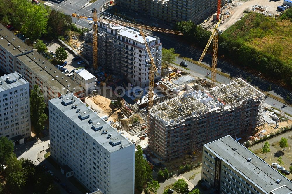 Berlin from above - Construction site for the multi-family residential building on Schuetzenstrasse in the district Altglienicke in Berlin, Germany