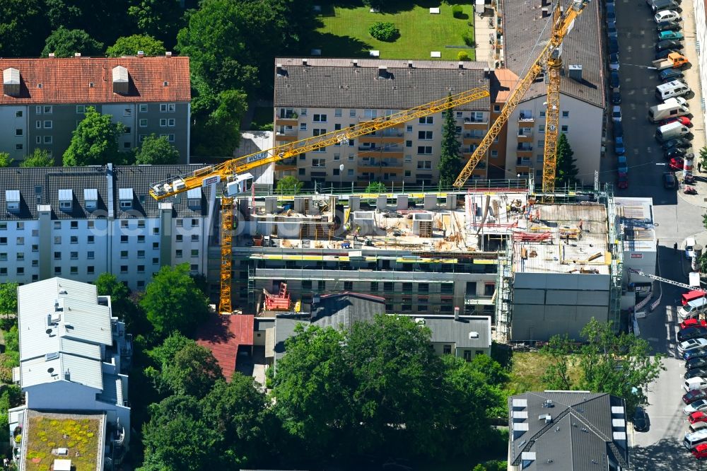 Aerial photograph München - Construction site for the multi-family residential building Schaeufeleinstrasse - Mitterhoferstrasse in the district Laim in Munich in the state Bavaria, Germany