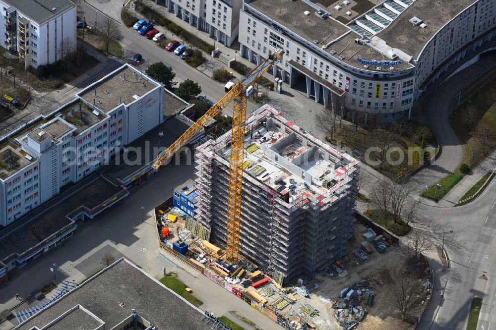 Berlin from the bird's eye view: Construction site for the multi-family residential building Mehrower Allee corner Sella-Hasse-Strasse in the district Marzahn in Berlin, Germany