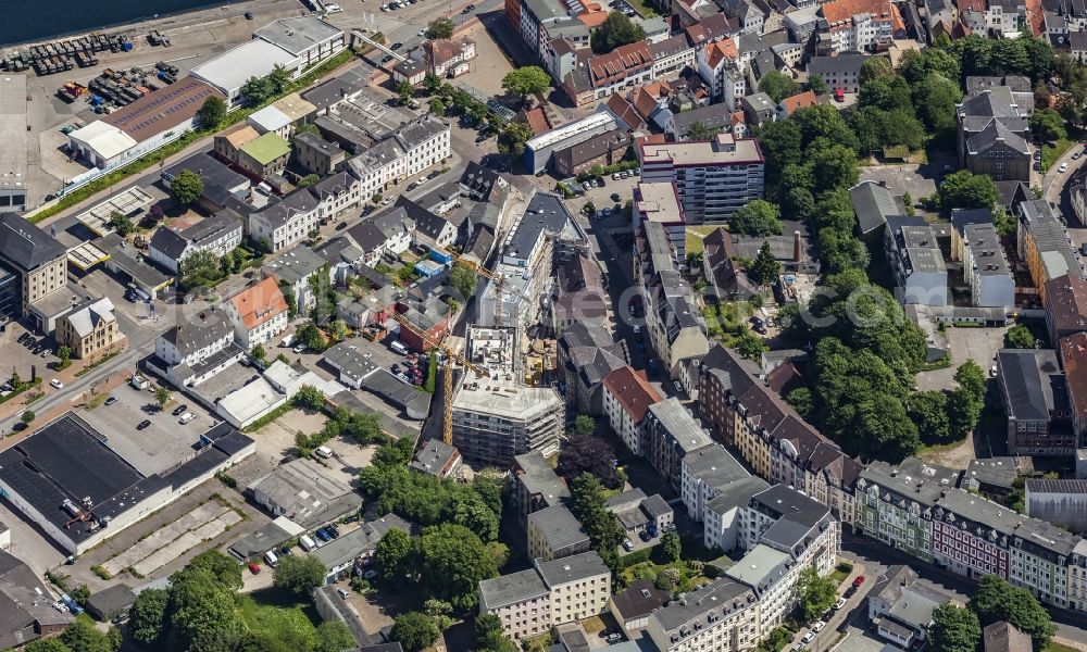 Aerial image Flensburg - Construction site for the multi-family residential building Skolehaven on Gartenstrasse in the district Neustadt in Flensburg in the state Schleswig-Holstein, Germany