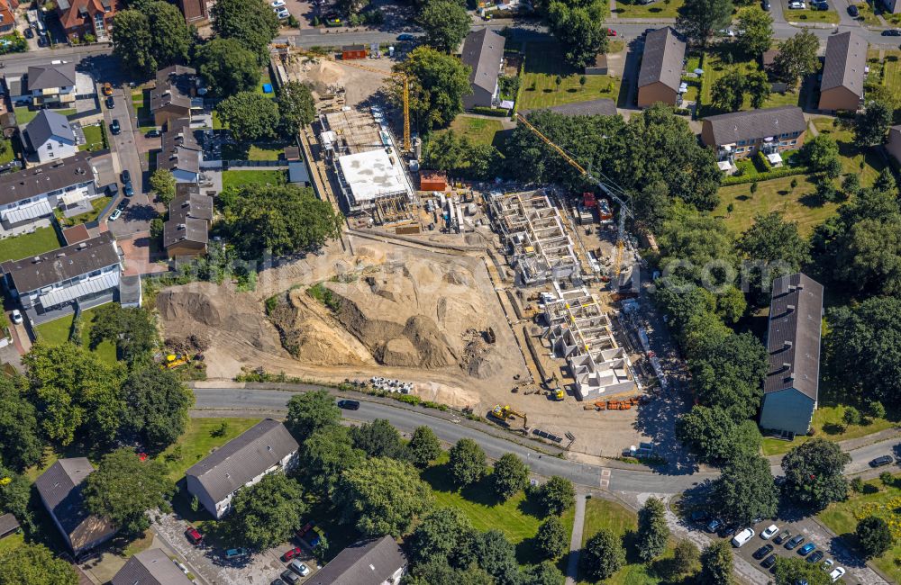 Dinslaken from above - Construction site for the multi-family residential building Solarquartier on street Knappenstrasse in the district Eppinghoven in Dinslaken at Ruhrgebiet in the state North Rhine-Westphalia, Germany