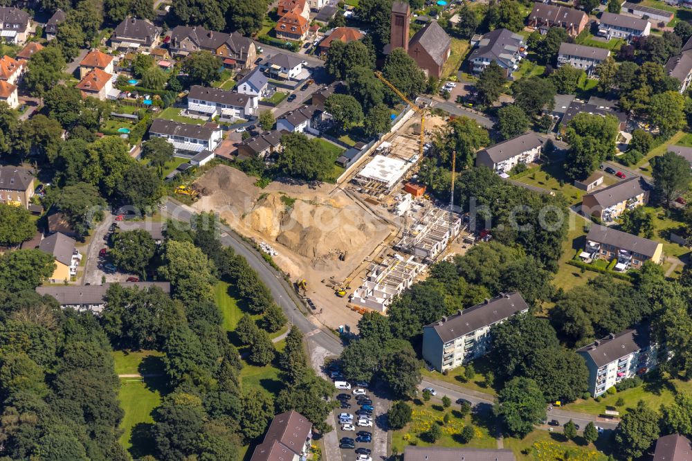 Aerial photograph Dinslaken - Construction site for the multi-family residential building Solarquartier on street Knappenstrasse in the district Eppinghoven in Dinslaken at Ruhrgebiet in the state North Rhine-Westphalia, Germany