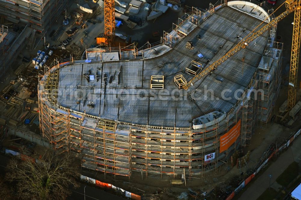 Berlin from above - Construction site for the multi-family residential building Speicher Ballett on Parkstrasse in the district Hakenfelde in Berlin, Germany