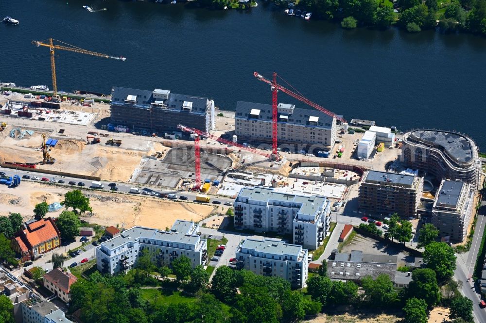 Berlin from above - Construction site for the multi-family residential building Speicher Ballett on Parkstrasse in the district Hakenfelde in Berlin, Germany