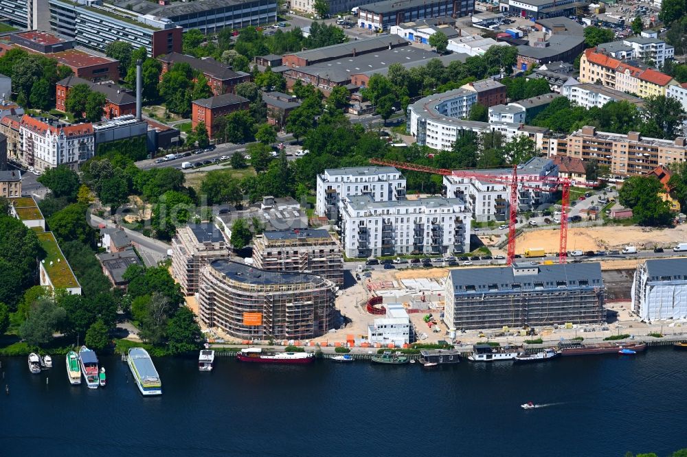 Berlin from above - Construction site for the multi-family residential building Speicher Ballett on Parkstrasse in the district Hakenfelde in Berlin, Germany