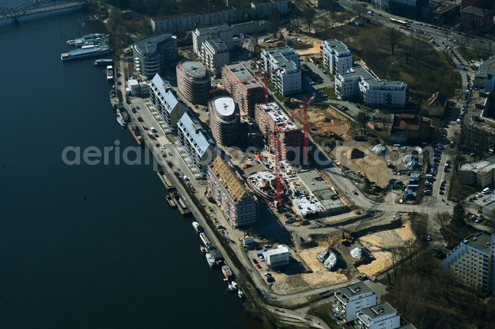 Berlin from above - Construction site for the multi-family residential building Speicher Ballett on Parkstrasse in the district Hakenfelde in Berlin, Germany