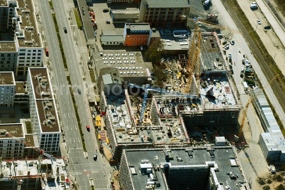 Aerial photograph Berlin - Construction site for the multi-family residential building QH-Spring on Heidestrasse corner Lydia-Rabinowitsch-Strasse in the district Moabit in Berlin, Germany