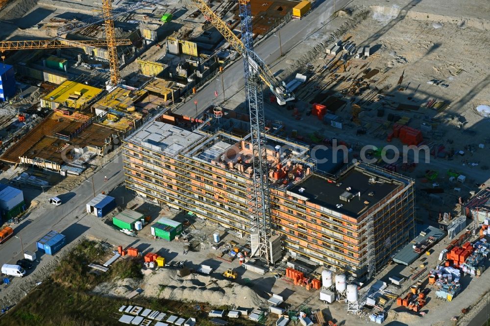 Aerial image München - Construction site for the multi-family residential building on Roman-Herzog-Strasse in the district Freiham in Munich in the state Bavaria, Germany