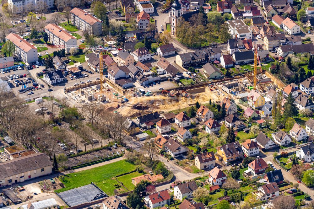 Lahr/Schwarzwald from the bird's eye view: Construction site for the multi-family residential building on Stadtpark in Lahr/Schwarzwald in the state Baden-Wuerttemberg, Germany