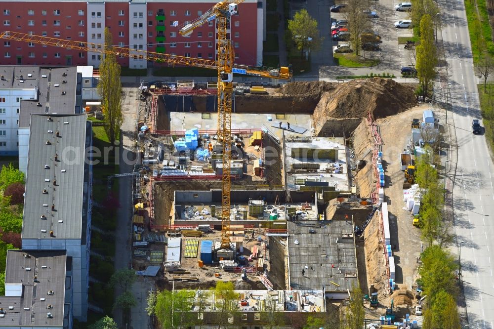 Aerial image Berlin - Construction site for the multi-family residential building Stendaler Strasse corner Tangermuender Strasse in the district Hellersdorf in Berlin, Germany