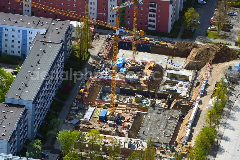 Aerial photograph Berlin - Construction site for the multi-family residential building Stendaler Strasse corner Tangermuender Strasse in the district Hellersdorf in Berlin, Germany