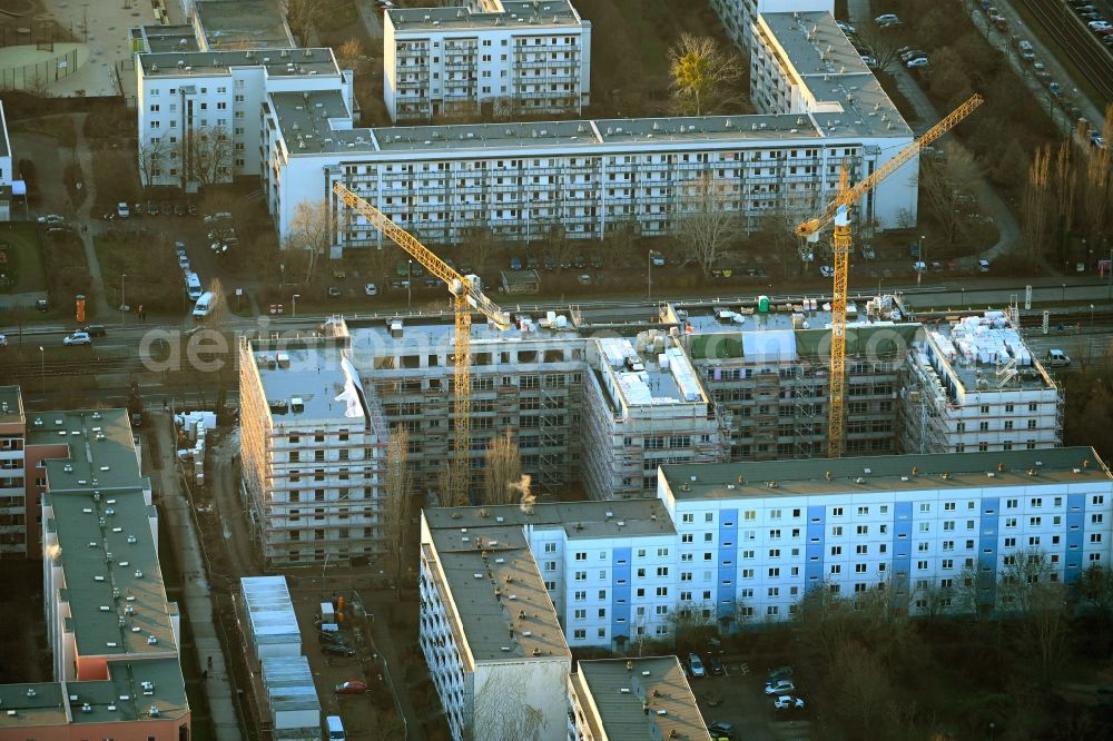 Berlin from above - Construction site for the multi-family residential building Stendaler Strasse corner Tangermuender Strasse in the district Hellersdorf in Berlin, Germany