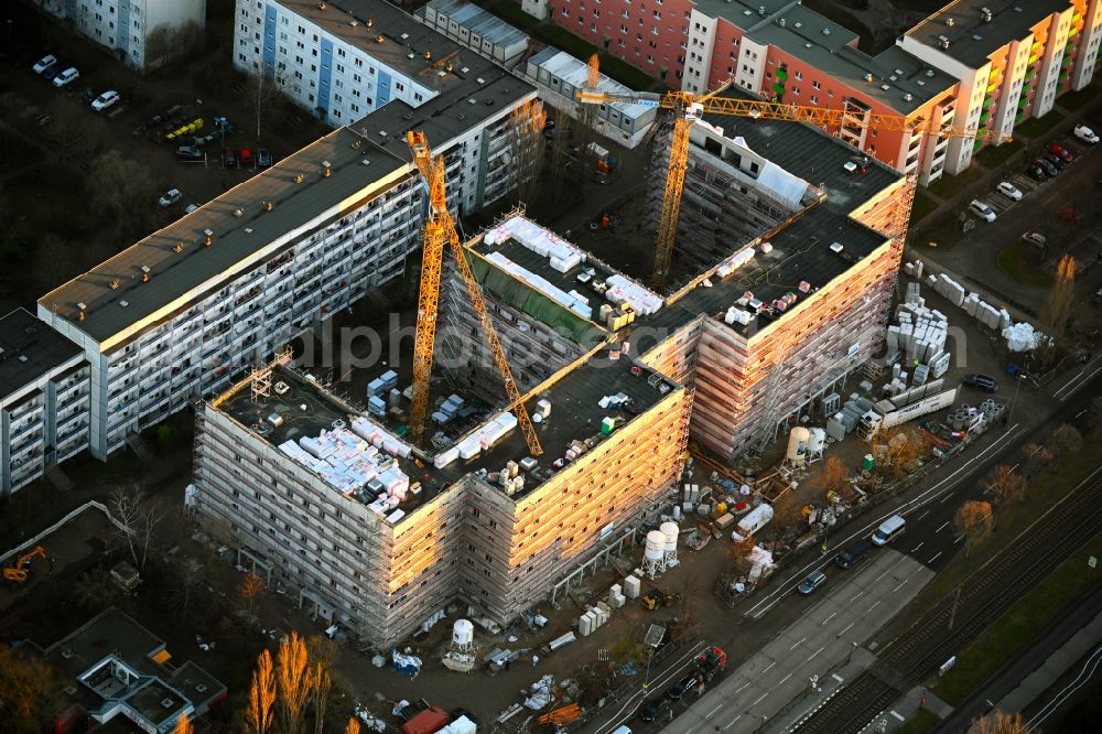 Aerial photograph Berlin - Construction site for the multi-family residential building Stendaler Strasse corner Tangermuender Strasse in the district Hellersdorf in Berlin, Germany