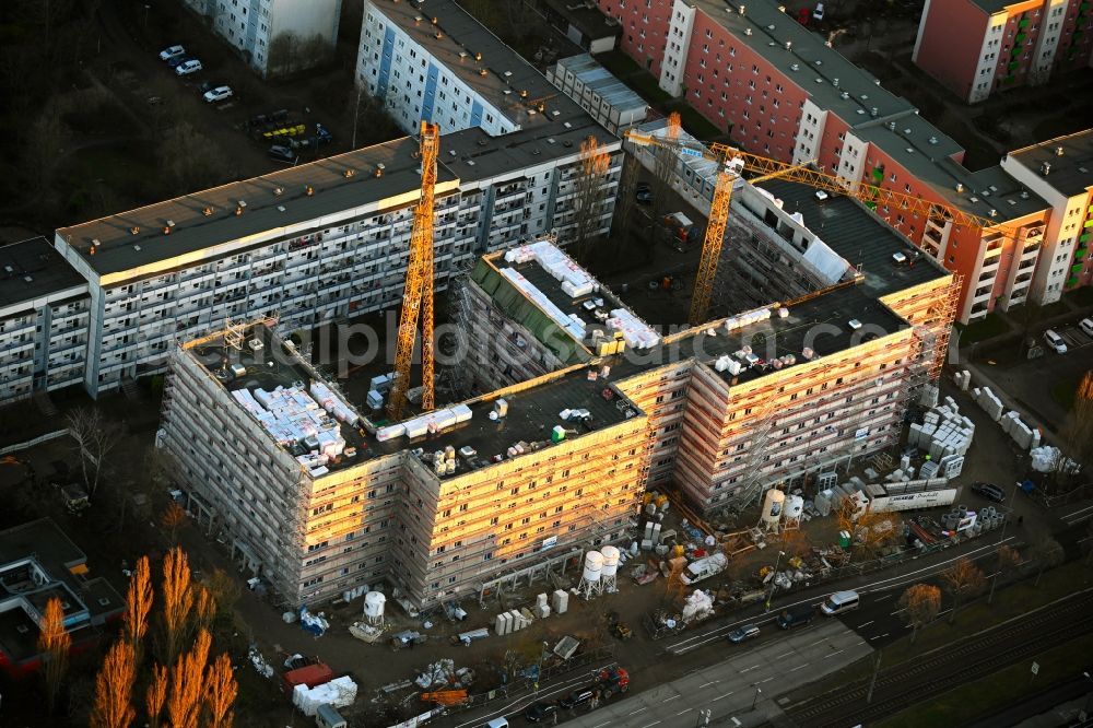 Berlin from above - Construction site for the multi-family residential building Stendaler Strasse corner Tangermuender Strasse in the district Hellersdorf in Berlin, Germany