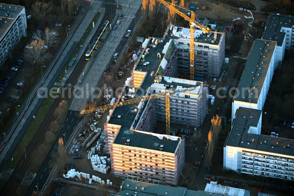 Berlin from above - Construction site for the multi-family residential building Stendaler Strasse corner Tangermuender Strasse in the district Hellersdorf in Berlin, Germany