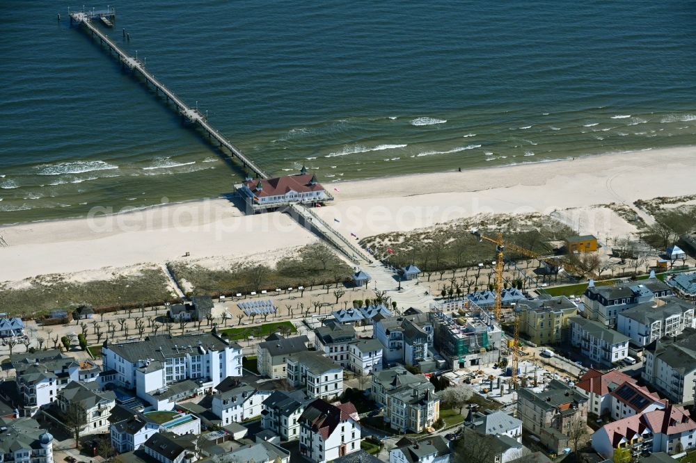 Seebad Ahlbeck from above - Construction site for the multi-family residential building Strandterrasse in Seebad Ahlbeck on the island of Usedom in the state Mecklenburg - Western Pomerania, Germany