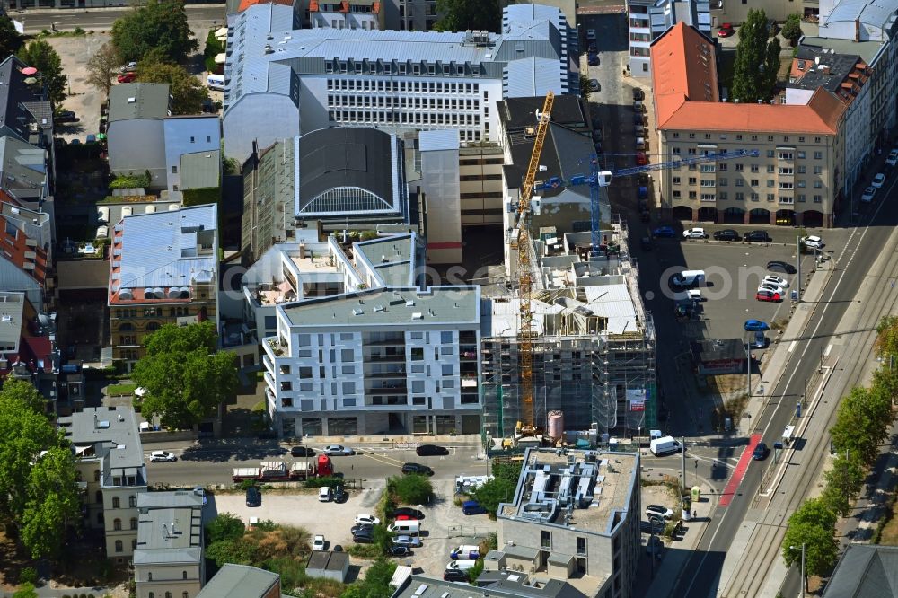 Leipzig from above - Construction site for the multi-family residential building on Talstrasse corner Johannisplatz in the district Zentrum-Suedost in Leipzig in the state Saxony, Germany