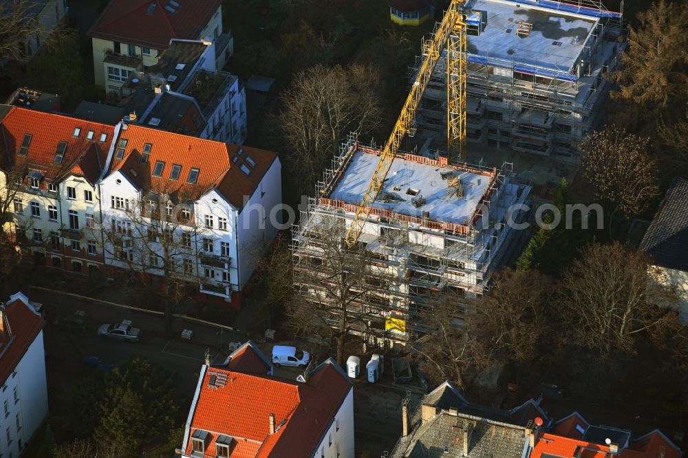 Aerial image Berlin - Construction site for the multi-family residential building on Uhlandstrasse in the district Niederschoenhausen in Berlin, Germany