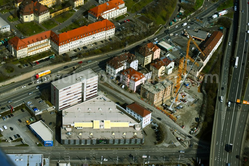 Aerial photograph Würzburg - Construction site for the multi-family residential building on Urlaubstrasse in Wuerzburg in the state Bavaria, Germany