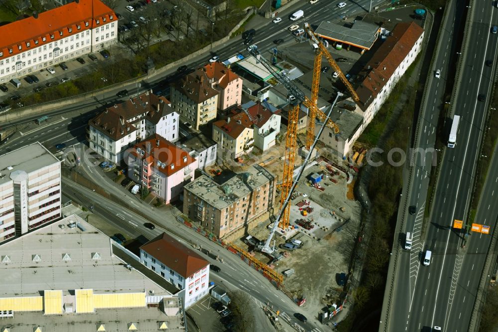 Würzburg from above - Construction site for the multi-family residential building on Urlaubstrasse in Wuerzburg in the state Bavaria, Germany