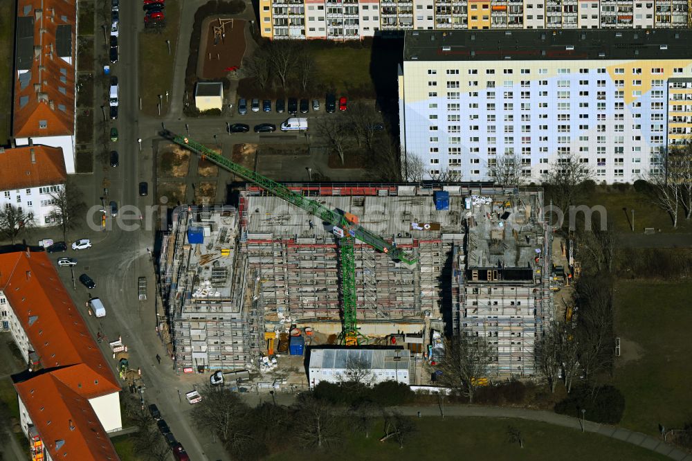 Berlin from above - Construction site for the multi-family residential building on Vesaliusstrasse in the district Pankow in Berlin, Germany