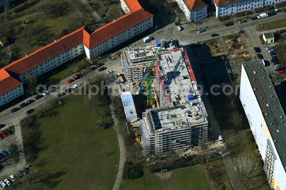 Berlin from above - Construction site for the multi-family residential building on Vesaliusstrasse in the district Pankow in Berlin, Germany