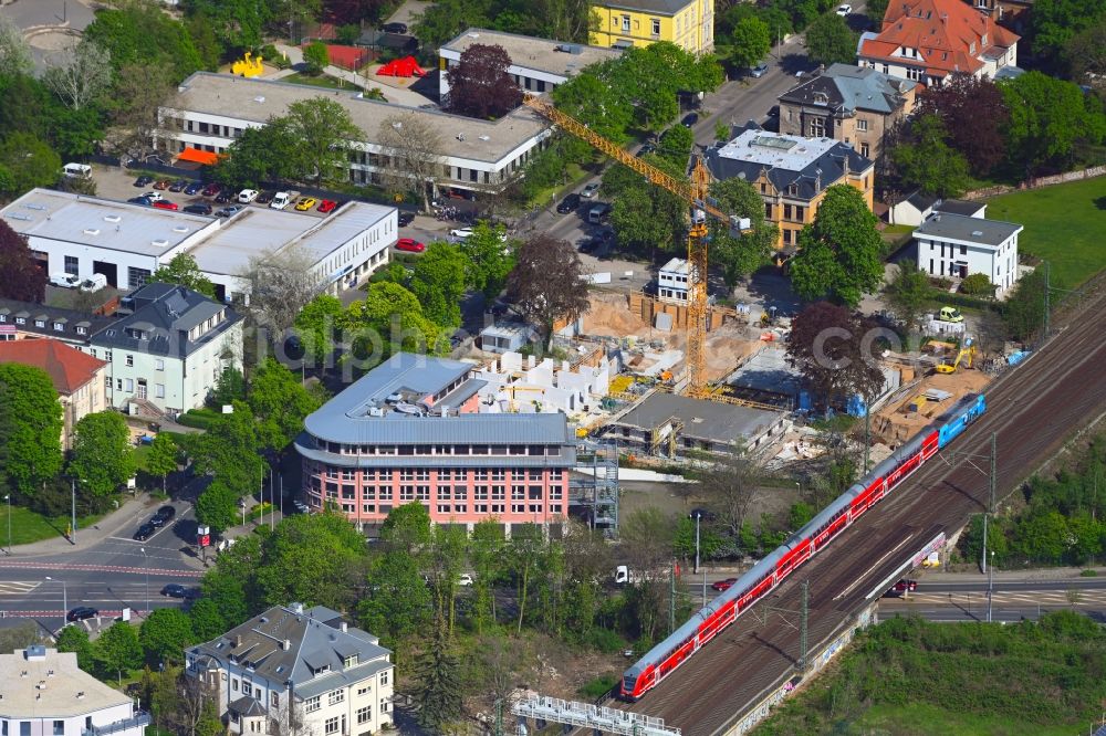 Dresden from above - Construction site for the multi-family residential building Wiener Quartett on street Wiener Strasse corner Mozartstrasse in the district Suedvorstadt in Dresden in the state Saxony, Germany