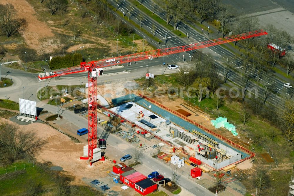 Schweinfurt from above - Construction site for the multi-family residential building Wohnen on Quartierseingang in the district Bellevue in Schweinfurt in the state Bavaria, Germany