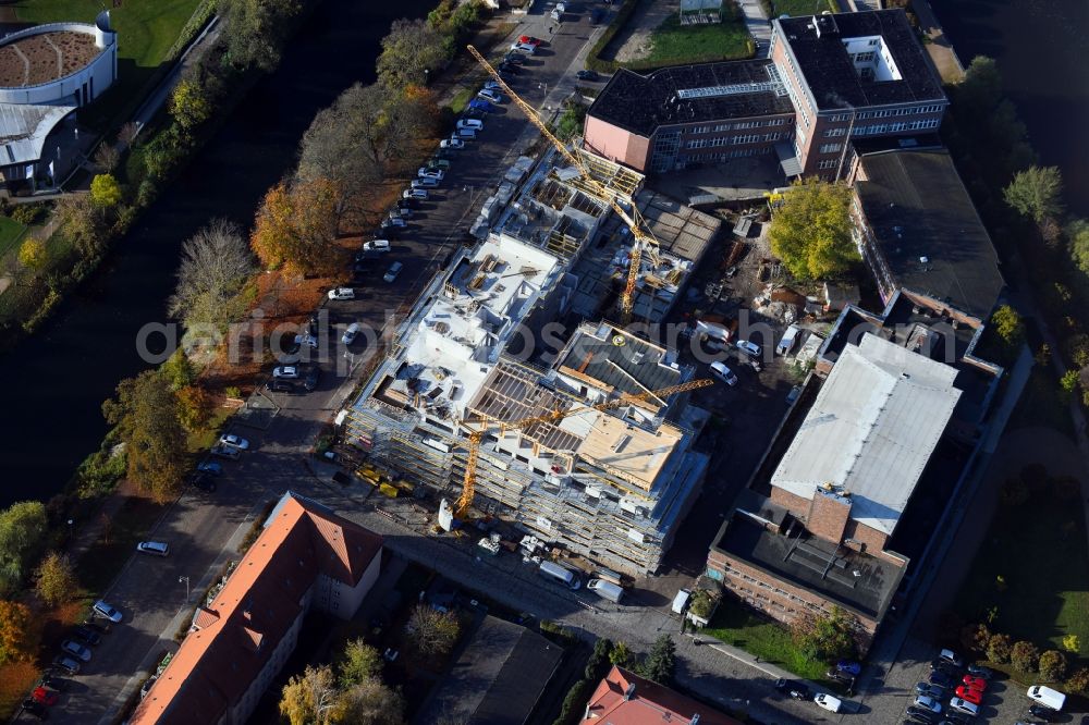 Aerial photograph Brandenburg an der Havel - Construction site for the multi-family residential building of Wohnen am Stadtbad Brandenburg an der Havel GmbH at Kanalstrasse in Brandenburg an der Havel in the state Brandenburg, Germany