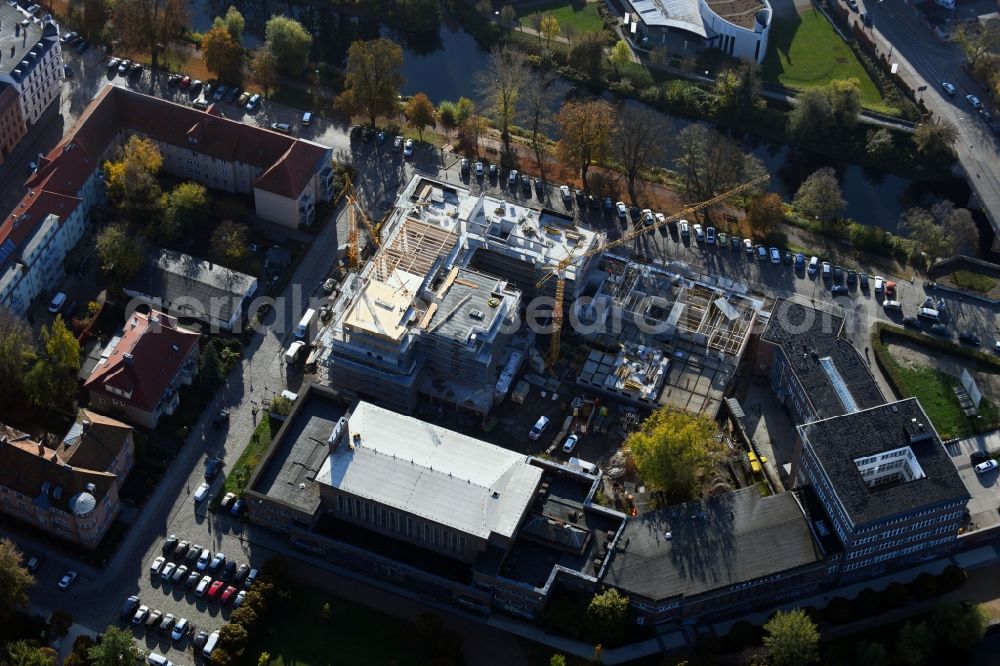 Aerial image Brandenburg an der Havel - Construction site for the multi-family residential building of Wohnen am Stadtbad Brandenburg an der Havel GmbH at Kanalstrasse in Brandenburg an der Havel in the state Brandenburg, Germany