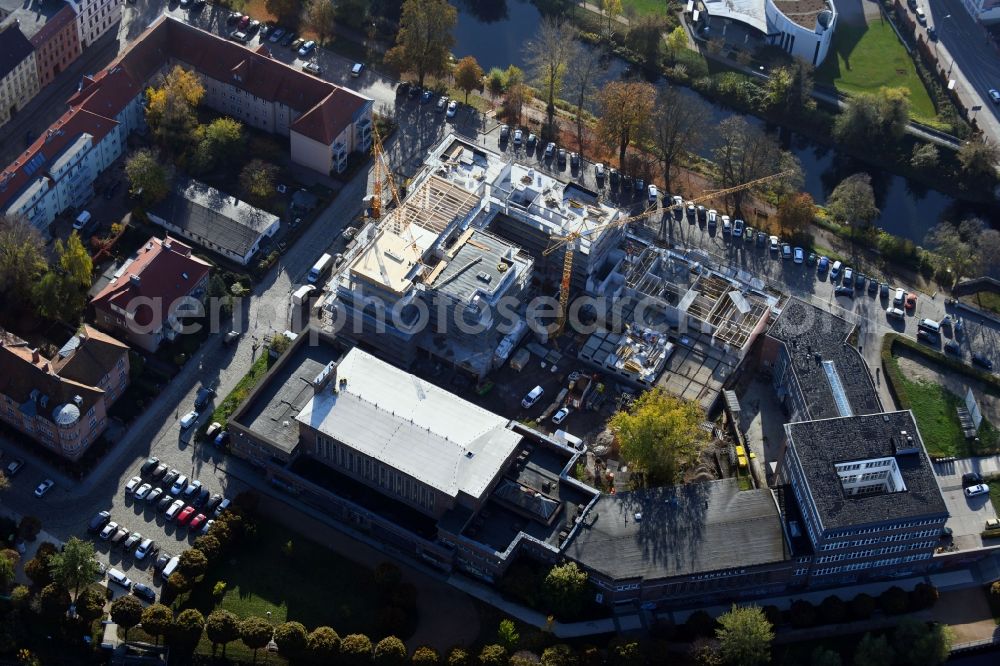 Aerial photograph Brandenburg an der Havel - Construction site for the multi-family residential building of Wohnen am Stadtbad Brandenburg an der Havel GmbH at Kanalstrasse in Brandenburg an der Havel in the state Brandenburg, Germany