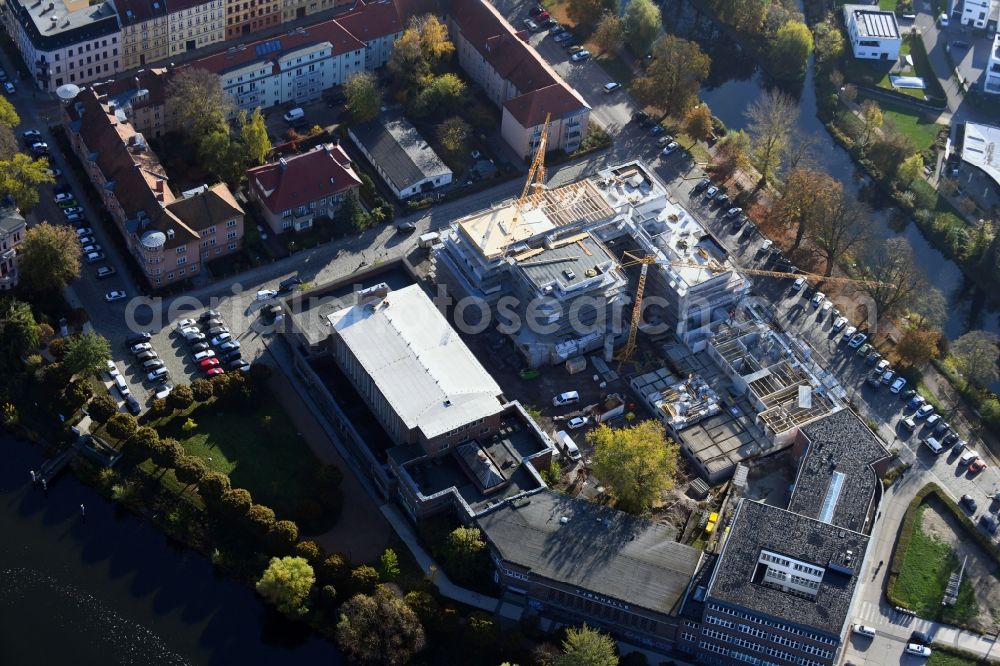 Brandenburg an der Havel from above - Construction site for the multi-family residential building of Wohnen am Stadtbad Brandenburg an der Havel GmbH at Kanalstrasse in Brandenburg an der Havel in the state Brandenburg, Germany