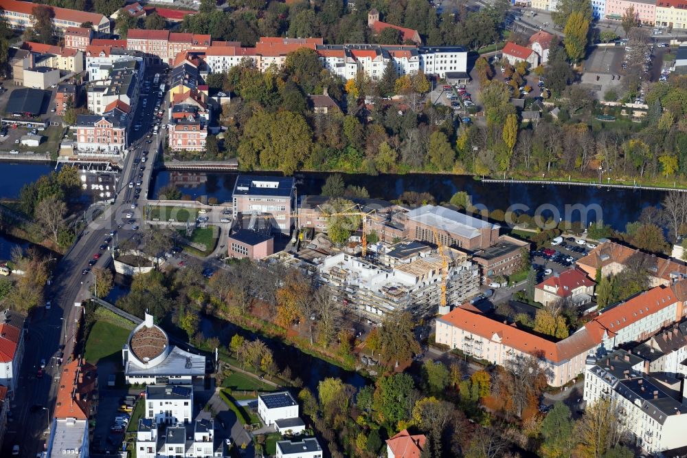 Brandenburg an der Havel from above - Construction site for the multi-family residential building of Wohnen am Stadtbad Brandenburg an der Havel GmbH at Kanalstrasse in Brandenburg an der Havel in the state Brandenburg, Germany