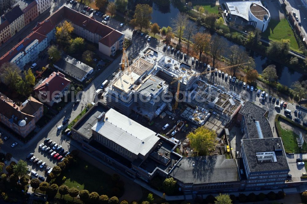 Brandenburg an der Havel from the bird's eye view: Construction site for the multi-family residential building of Wohnen am Stadtbad Brandenburg an der Havel GmbH at Kanalstrasse in Brandenburg an der Havel in the state Brandenburg, Germany