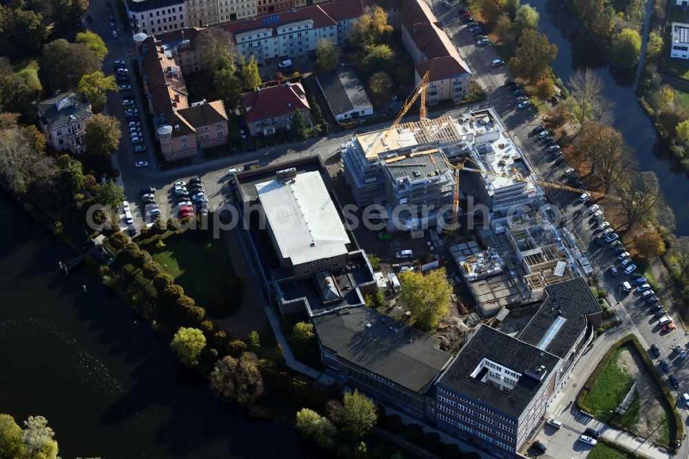 Aerial photograph Brandenburg an der Havel - Construction site for the multi-family residential building of Wohnen am Stadtbad Brandenburg an der Havel GmbH at Kanalstrasse in Brandenburg an der Havel in the state Brandenburg, Germany