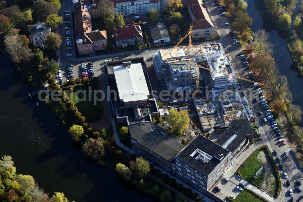 Brandenburg an der Havel from above - Construction site for the multi-family residential building of Wohnen am Stadtbad Brandenburg an der Havel GmbH at Kanalstrasse in Brandenburg an der Havel in the state Brandenburg, Germany