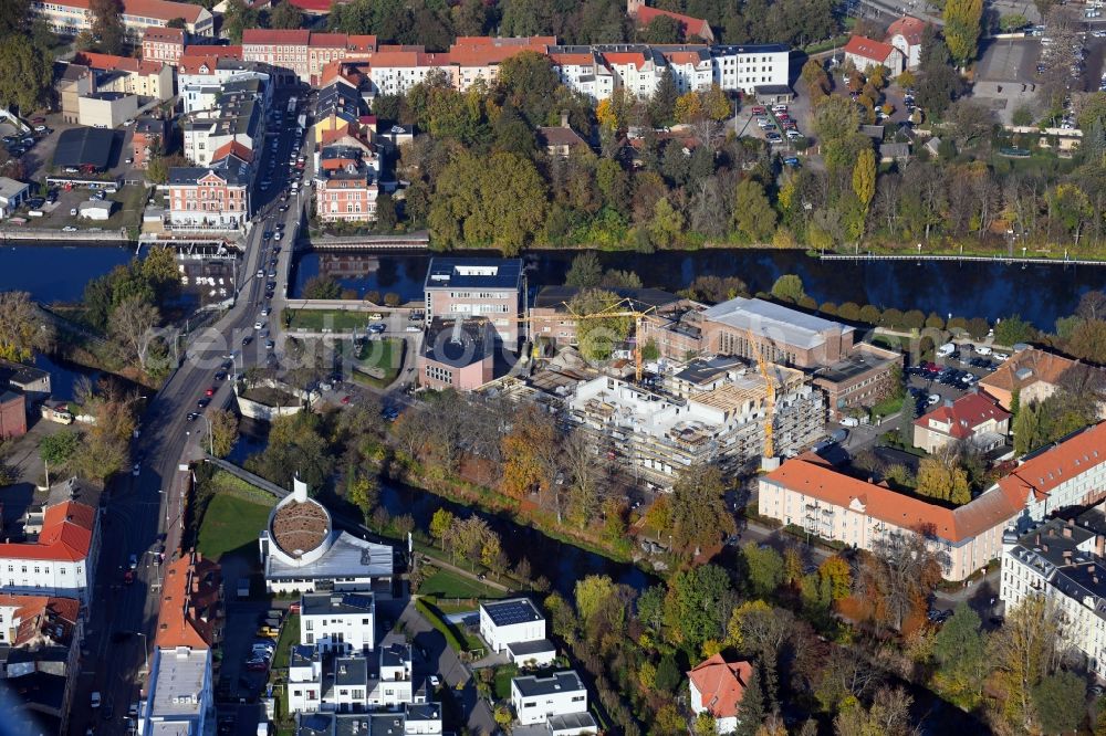 Aerial image Brandenburg an der Havel - Construction site for the multi-family residential building of Wohnen am Stadtbad Brandenburg an der Havel GmbH at Kanalstrasse in Brandenburg an der Havel in the state Brandenburg, Germany