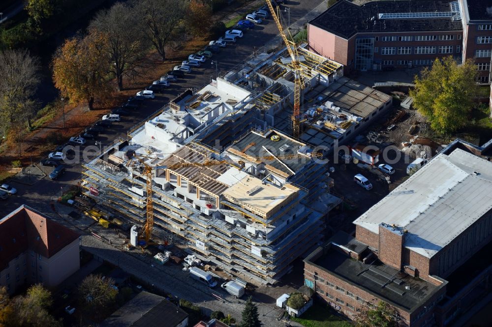 Aerial image Brandenburg an der Havel - Construction site for the multi-family residential building of Wohnen am Stadtbad Brandenburg an der Havel GmbH at Kanalstrasse in Brandenburg an der Havel in the state Brandenburg, Germany