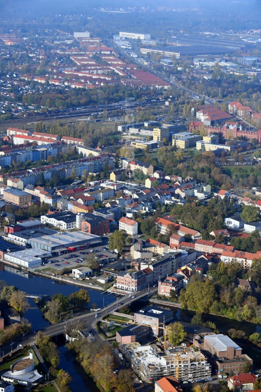 Aerial photograph Brandenburg an der Havel - Construction site for the multi-family residential building of Wohnen am Stadtbad Brandenburg an der Havel GmbH at Kanalstrasse in Brandenburg an der Havel in the state Brandenburg, Germany