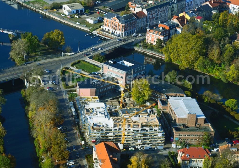 Brandenburg an der Havel from above - Construction site for the multi-family residential building of Wohnen am Stadtbad Brandenburg an der Havel GmbH at Kanalstrasse in Brandenburg an der Havel in the state Brandenburg, Germany