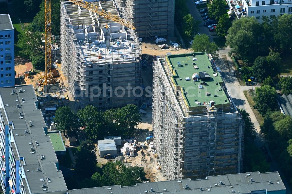 Aerial image Berlin - Construction site for the multi-family residential building Zossener Strasse corner Mittenwalder Strasse in the district Hellersdorf in Berlin, Germany