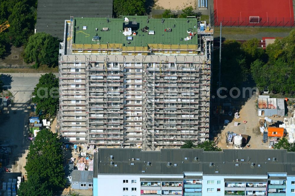 Aerial photograph Berlin - Construction site for the multi-family residential building Zossener Strasse corner Mittenwalder Strasse in the district Hellersdorf in Berlin, Germany