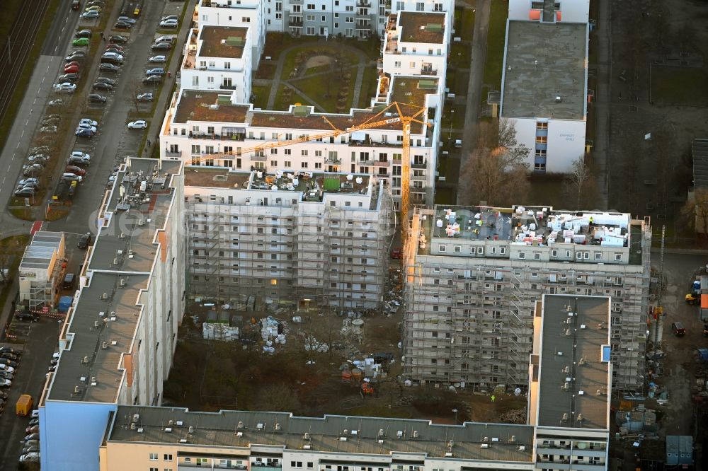 Aerial image Berlin - Construction site for the multi-family residential building Zossener Strasse corner Mittenwalder Strasse in the district Hellersdorf in Berlin, Germany