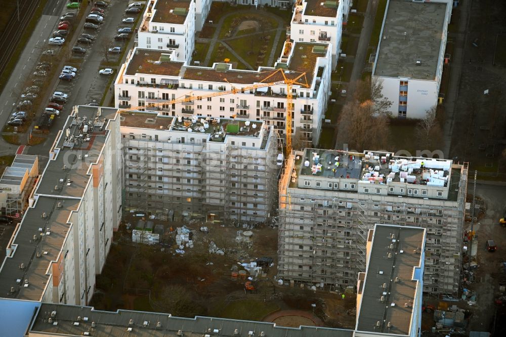 Berlin from above - Construction site for the multi-family residential building Zossener Strasse corner Mittenwalder Strasse in the district Hellersdorf in Berlin, Germany