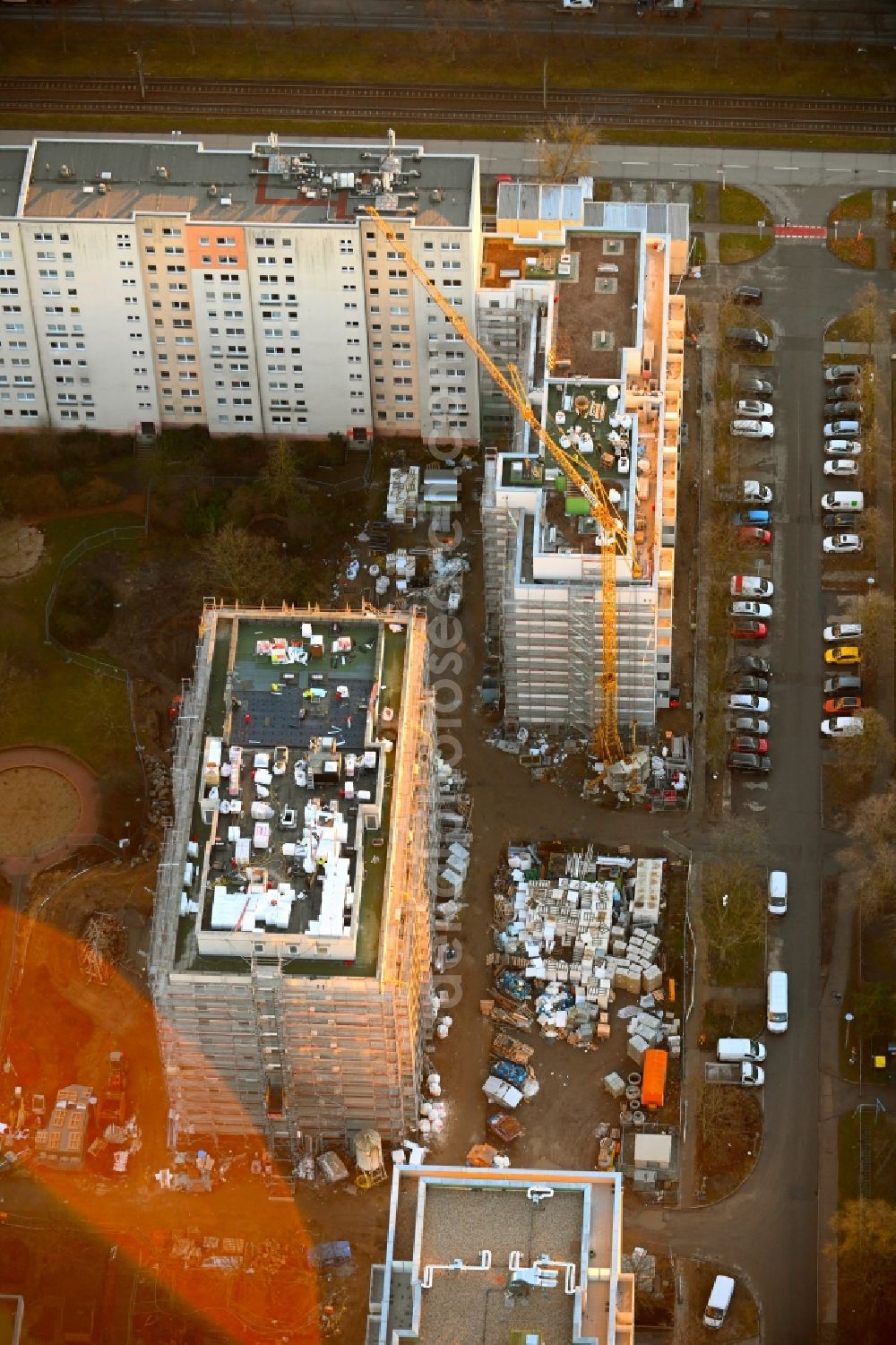 Aerial image Berlin - Construction site for the multi-family residential building Zossener Strasse corner Mittenwalder Strasse in the district Hellersdorf in Berlin, Germany