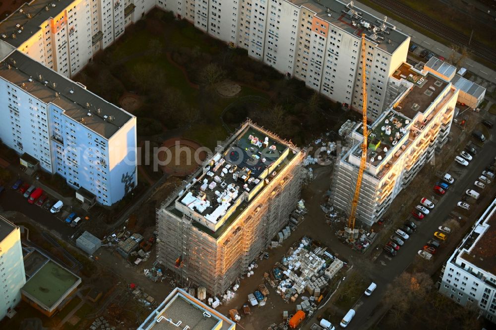 Aerial photograph Berlin - Construction site for the multi-family residential building Zossener Strasse corner Mittenwalder Strasse in the district Hellersdorf in Berlin, Germany