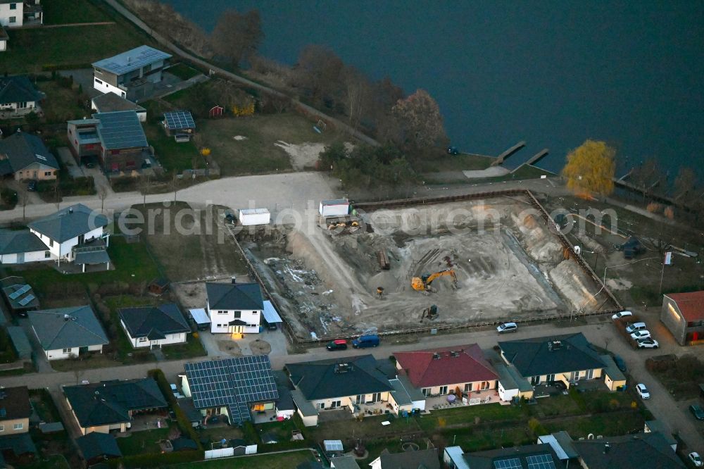 Neuruppin from above - Construction site for the multi-family residential building Zum Schwanenufer in Neuruppin in the state Brandenburg, Germany