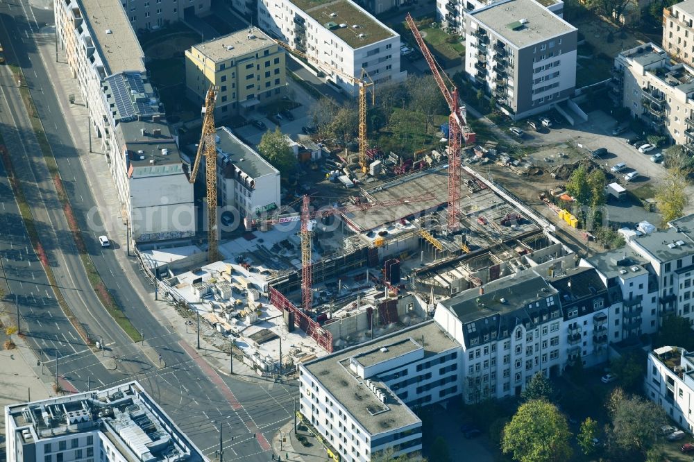 Dresden from above - Construction site for the multi-family residential building between Friedrichstrasse and Weisseritzstrasse in the district Friedrichstadt in Dresden in the state Saxony, Germany