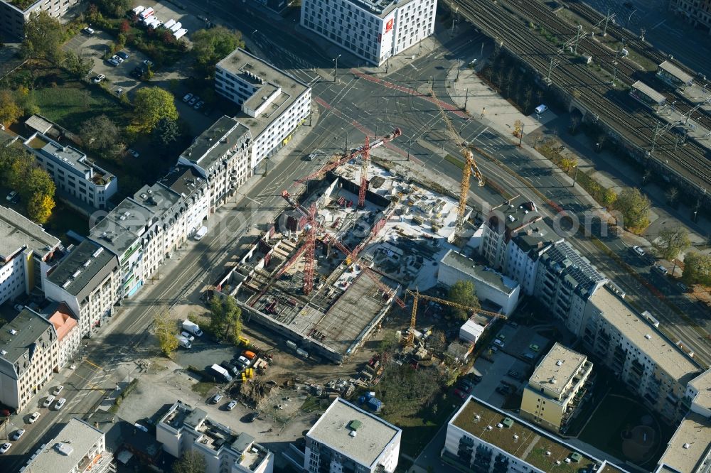 Dresden from above - Construction site for the multi-family residential building between Friedrichstrasse and Weisseritzstrasse in the district Friedrichstadt in Dresden in the state Saxony, Germany