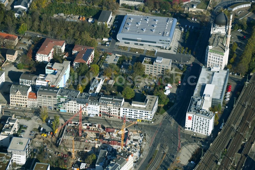 Dresden from the bird's eye view: Construction site for the multi-family residential building between Friedrichstrasse and Weisseritzstrasse in the district Friedrichstadt in Dresden in the state Saxony, Germany